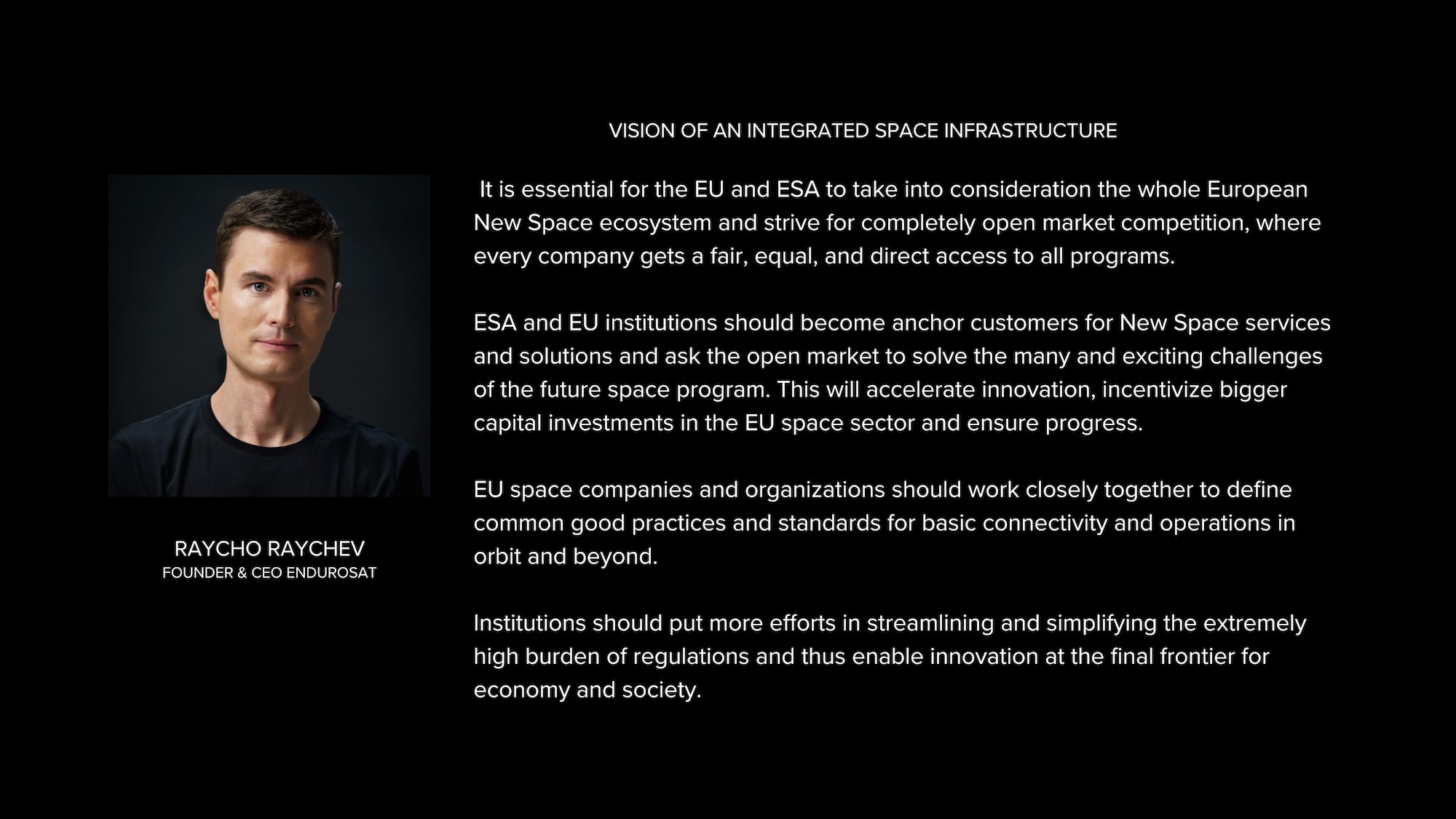 Raycho Raychev CEO of EnduroSat shared his vision of an integrated space infrastructure during the Space Tech Expo Europe