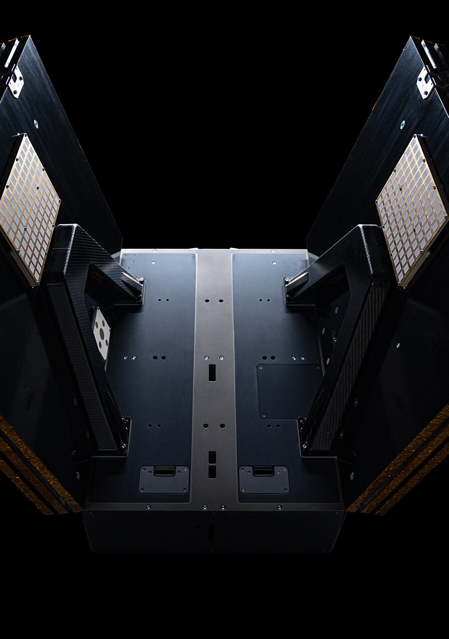 EnduroSat's ESPA-class satellite front view with solar panels folded